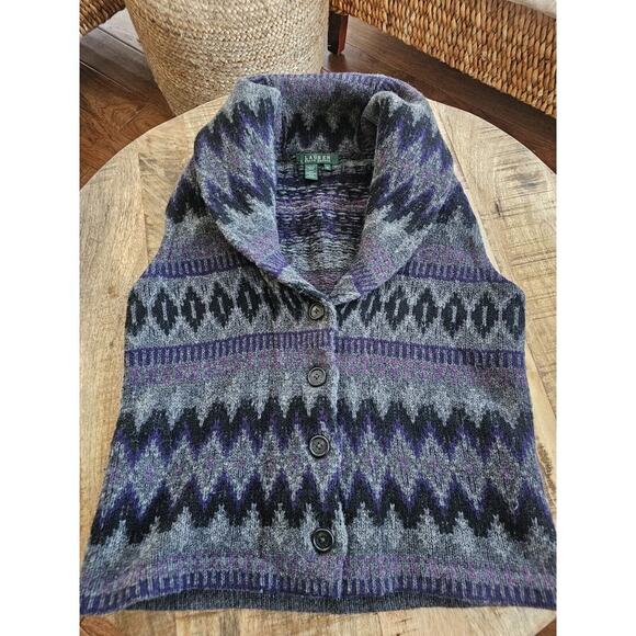 Lauren Ralph Lauren 100% Wool Aztec Vest Womens Size M Preppy Southwestern - Picture 5 of 7